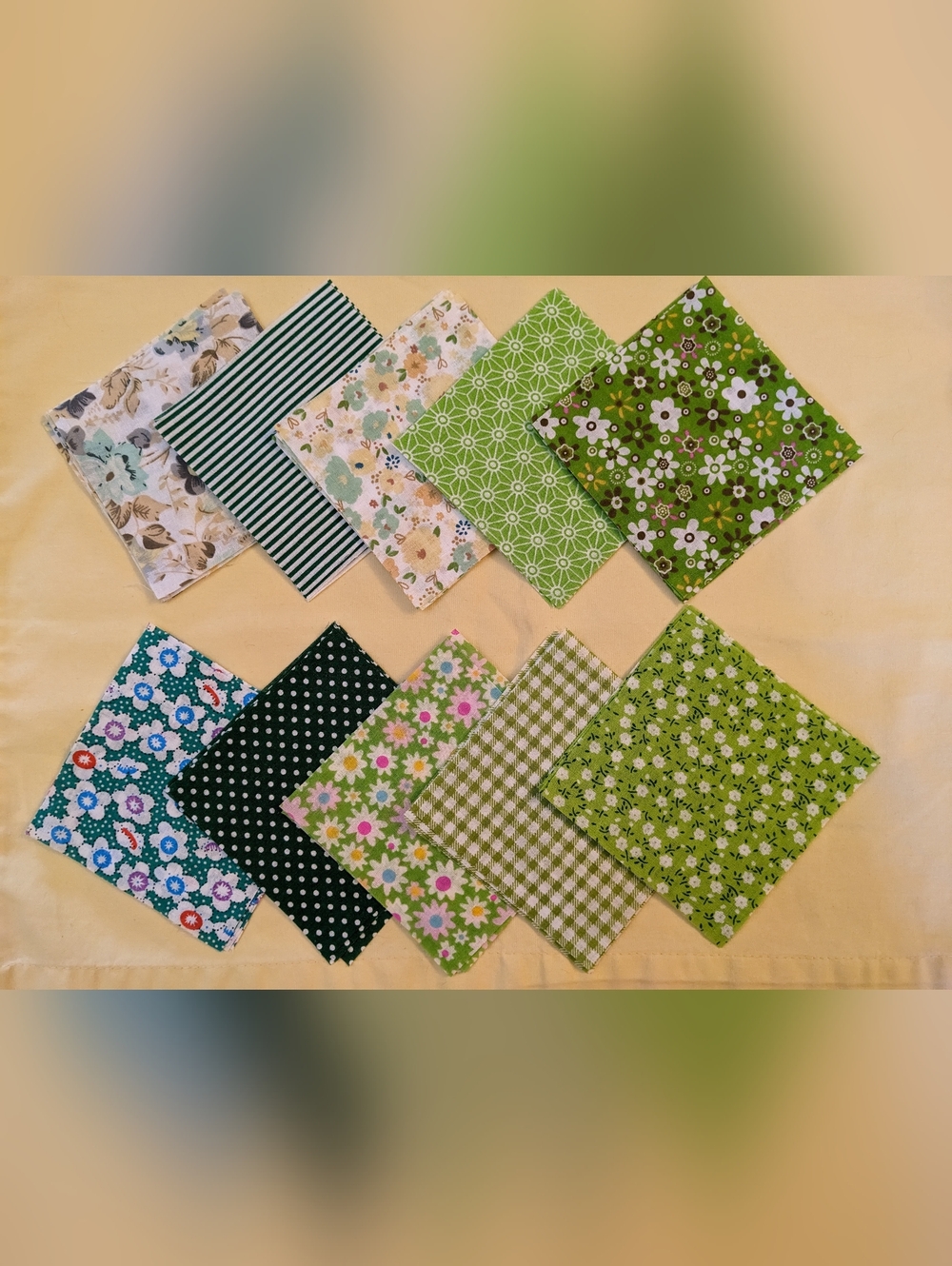 Green Floral Fabric Quilting Squares Precut 4”  Mixed Prints 50 pc TM5-K